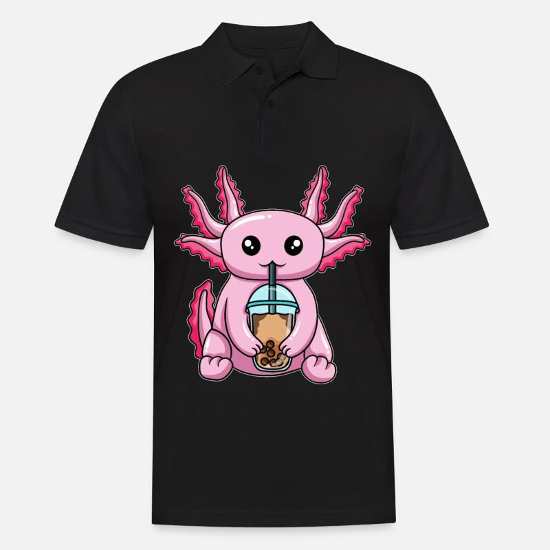 Kawaii Bubble Tea Axolotl - Männer Poloshirt - Schwarz