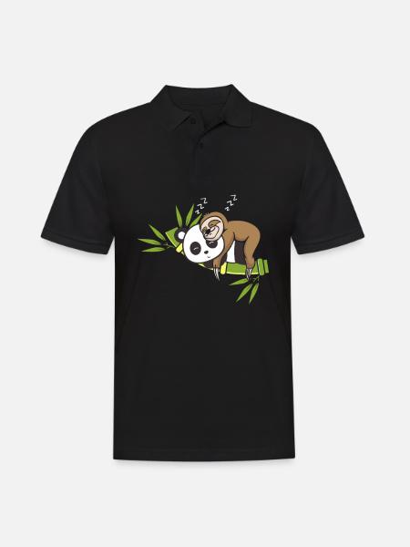 Sloth sits on panda - Men's Polo Shirt - black