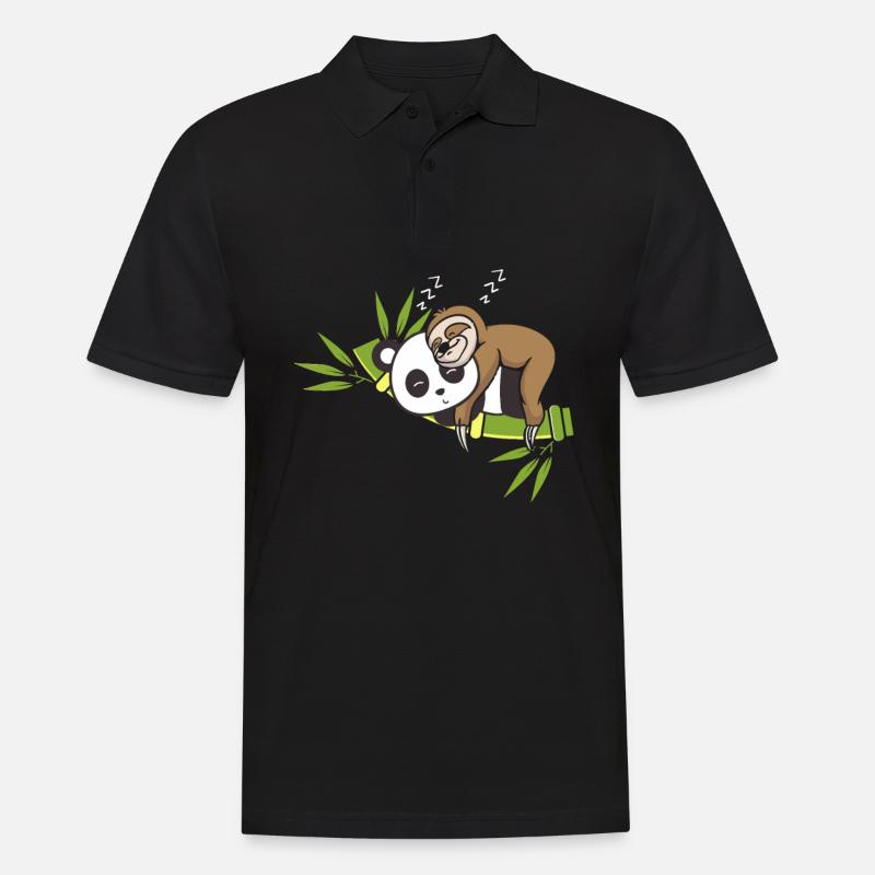 Faultier sitzt auf Panda - Männer Poloshirt - Schwarz