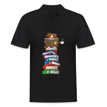 Hund liest Bücher mit Kaffee - Männer Poloshirt - Schwarz - Vorne - Kai (181cm)