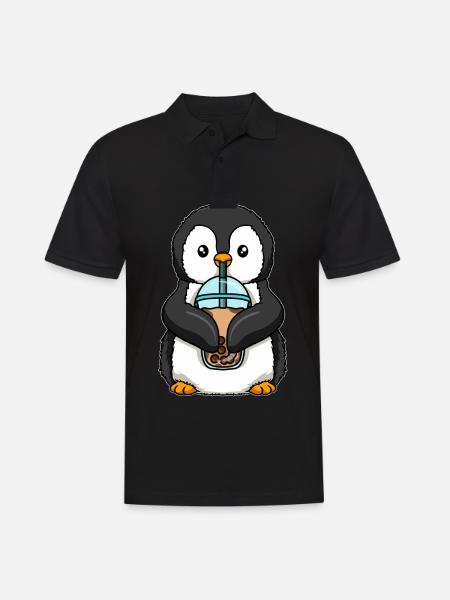 Kawaii Bubble Tea Pinguin - Männer Poloshirt - Schwarz
