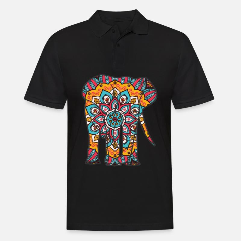 Mandala Elefant Geometre Muster - Männer Poloshirt - Schwarz