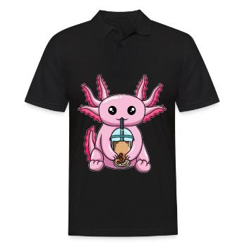 Kawaii Bubble Tea Axolotl - Männer Poloshirt - Schwarz - Vorne - Kai (181cm)