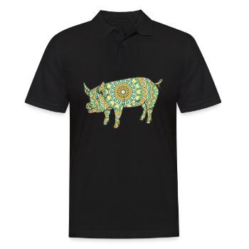 Mandala Pig Geometry Pattern - Polo Homme - noir - Devant - Kai (181cm)
