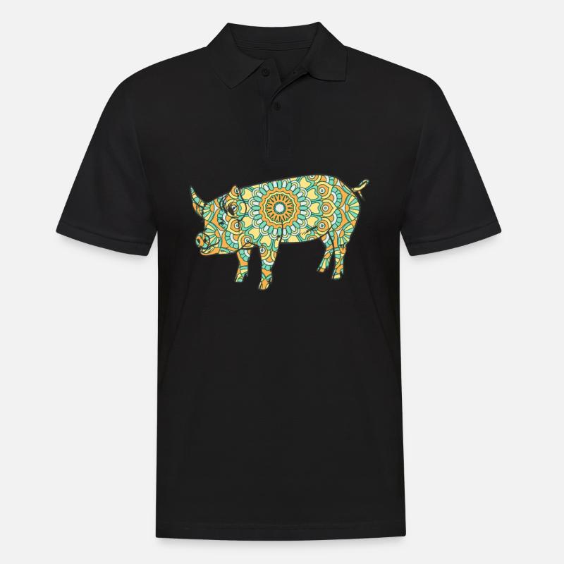 Mandala Pig Geometry Pattern - Polo Homme - noir