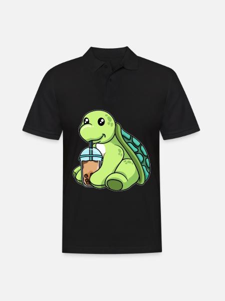 Kawaii Bubble Tea Turtle - Men's Polo Shirt - black