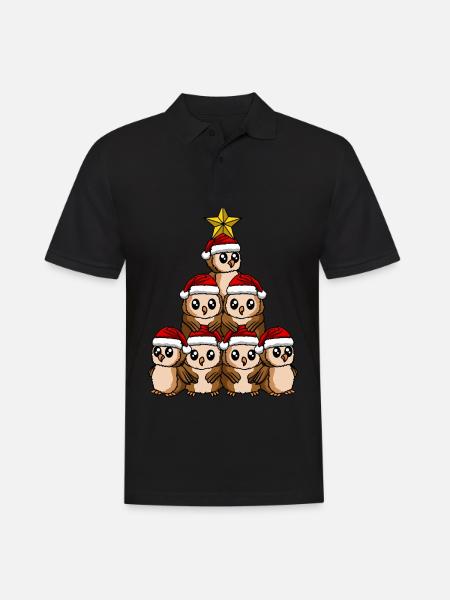 Eule Weihnachtsbaum - Männer Poloshirt - Schwarz