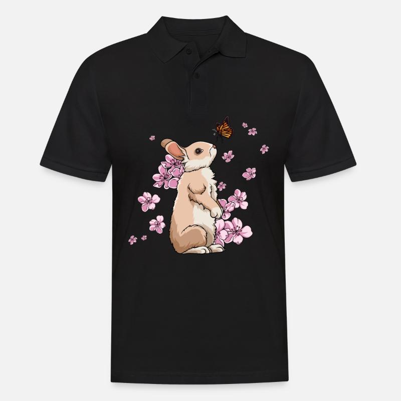 Japanese Cherry Blossom Hase - Männer Poloshirt - Schwarz