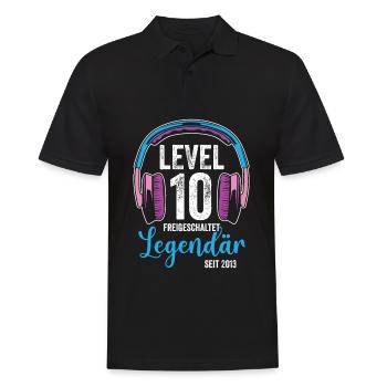 Level 10 Freigeschaltet Gamer - Männer Poloshirt - Schwarz - Vorne - Kai (181cm)