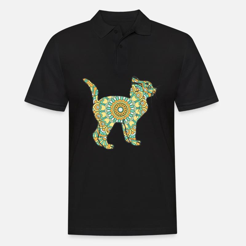 Mandala Cat Geometry Pattern - Polo Homme - noir