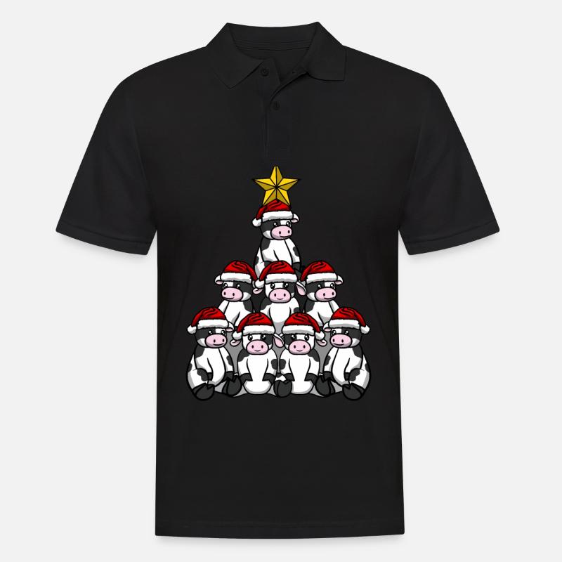 Kuh Weihnachtsbaum - Männer Poloshirt - Schwarz