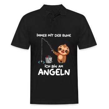Immer mit der Ruhe ich bin am Angeln Faultier - Männer Poloshirt - Schwarz - Vorne - Kai (181cm)