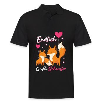 Endlich Große Schwester Fuchs Geschwister - Männer Poloshirt - Schwarz - Vorne - Kai (181cm)