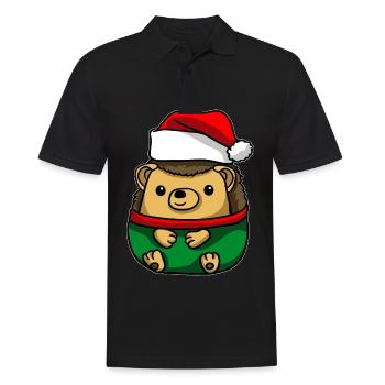 Hedgehog with Christmas Sweater - Men's Polo Shirt - black - Front - Kai (181cm)