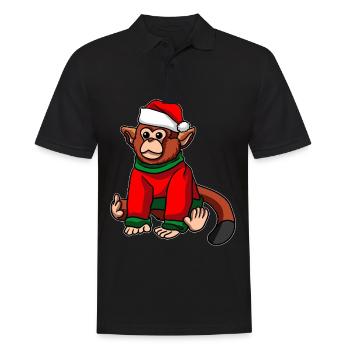 Monkey with Christmas Hat Christmas Costume - Men's Polo Shirt - black - Front - Kai (181cm)