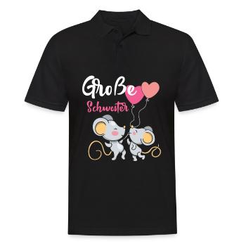 Große Schwester 2023 Maus Luftballon Babyparty - Männer Poloshirt - Schwarz - Vorne - Kai (181cm)