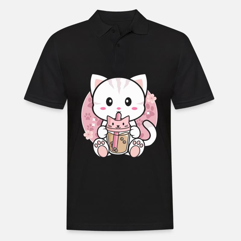 Cat Bubble Tea - Men's Polo Shirt - black