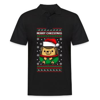 Igel mit Ugly Christmas Sweater - Männer Poloshirt - Schwarz - Vorne - Kai (181cm)