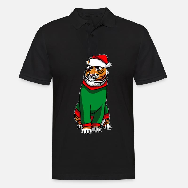 Tigre avec pull de Noël - Polo Homme - noir