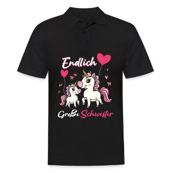 Endlich Große Schwester Einhorn Luftballon - Männer Poloshirt - Schwarz - Vorne - Kai (181cm)