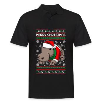 Weihnachten Flusspferd Merry Christmas Nilpferd - Männer Poloshirt - Schwarz - Vorne - Kai (181cm)