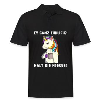 Sarkasmus Ey ganz ehrlich? Halt die Fresse - Männer Poloshirt - Schwarz - Vorne - Kai (181cm)