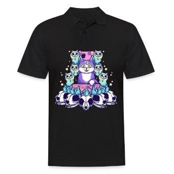 Kawaii Pastel Goth Effrayant Occulte Chat Satan - Polo Homme - noir - Devant - Kai (181cm)