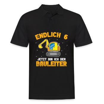 Endlich 6. Geburtstag Bagger Bauleiter - Männer Poloshirt - Schwarz - Vorne - Kai (181cm)