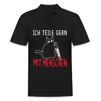 Ich Teile Gerne MitMenschen Schwarze Katze Messer - Männer Poloshirt - Schwarz - Vorne - Kai (181cm)