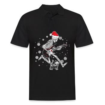 Skeleton Plays Electric Guitar Cat Christmas Hat - Men's Polo Shirt - black - Front - Kai (181cm)