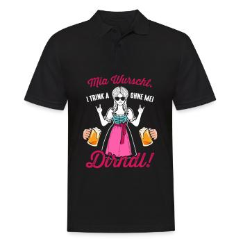 Mia Wurscht I trink a ohne mei Dirndl - Männer Poloshirt - Schwarz - Vorne - Kai (181cm)