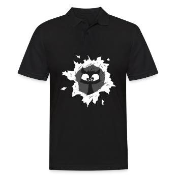 Katze guckt aus Loch - Männer Poloshirt - Schwarz - Vorne - Kai (181cm)
