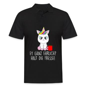 Ey ganz ehrlich? Halt die Fresse - Männer Poloshirt - Schwarz - Vorne - Kai (181cm)
