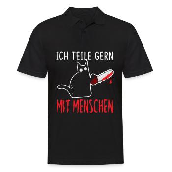 Ich Teile Gerne MitMenschen Katze Motorsäge - Männer Poloshirt - Schwarz - Vorne - Kai (181cm)