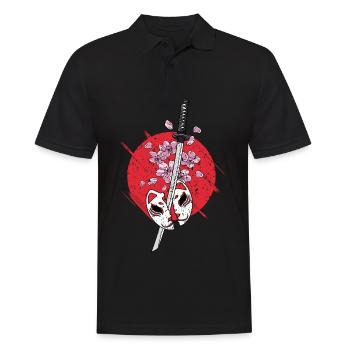 Anime Maske Kitsune Samurai Oni Monster - Männer Poloshirt - Schwarz - Vorne - Kai (181cm)