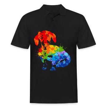 Farbspritzer Dackel Bunter Hund - Männer Poloshirt - Schwarz - Vorne - Kai (181cm)