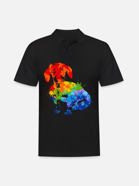 Farbspritzer Dackel Bunter Hund - Männer Poloshirt - Schwarz