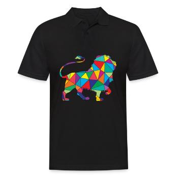 Lion Polygone Low Poly Animal sauvage - Polo Homme - noir - Devant - Kai (181cm)