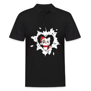 Cat with Christmas hat looks out of torn - Men's Polo Shirt - black - Front - Kai (181cm)