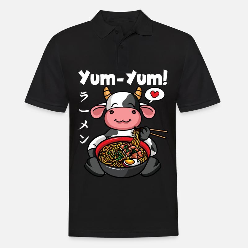 Yum Yum Giappone Anime Ramen Noodle Mucca - Polo da uomo - nero
