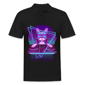 Techno Hund Vaporwave DJ Französische Bulldogge - Männer Poloshirt - Schwarz - Vorne - Kai (181cm)