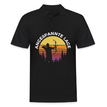 Bogenschießen Bogenschütze Angespannte Lage - Männer Poloshirt - Schwarz - Vorne - Kai (181cm)