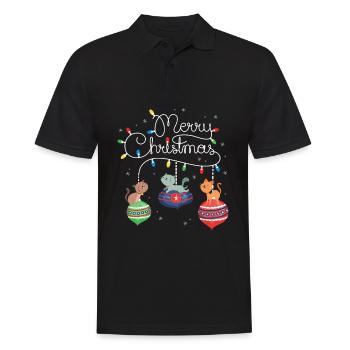 Merry Christmas Cute cat with Christmas decoration - Men's Polo Shirt - black - Front - Kai (181cm)