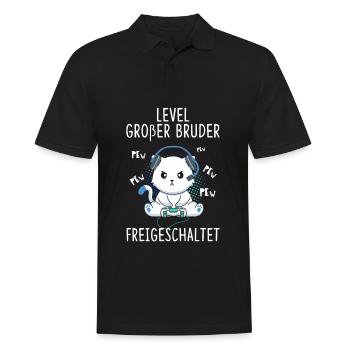 Level Großer Bruder freigeschaltet Gamer Katze - Männer Poloshirt - Schwarz - Vorne - Kai (181cm)