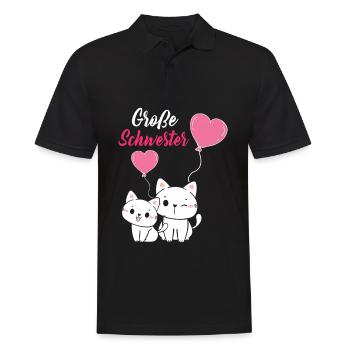 Große Schwester 2023 Katzen Ballon Herz - Männer Poloshirt - Schwarz - Vorne - Kai (181cm)