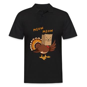 Meow Meow Cat Funny Turkey in Cat Costume - Men's Polo Shirt - black - Front - Kai (181cm)