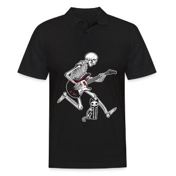 Skelett Gitarre Katze Halloween - Männer Poloshirt - Schwarz - Vorne - Kai (181cm)