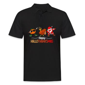 Happy HalloThanksMas Pumpkin Santa Claus Turkey - Männer Poloshirt - Schwarz - Vorne - Kai (181cm)