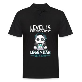 Level 15 Jahre Geburtstagsshirt Panda Gamer - Männer Poloshirt - Schwarz - Vorne - Kai (181cm)