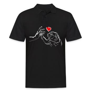 Mops Zeichnung Herz Händchen Halten mit Mops - Männer Poloshirt - Schwarz - Vorne - Kai (181cm)